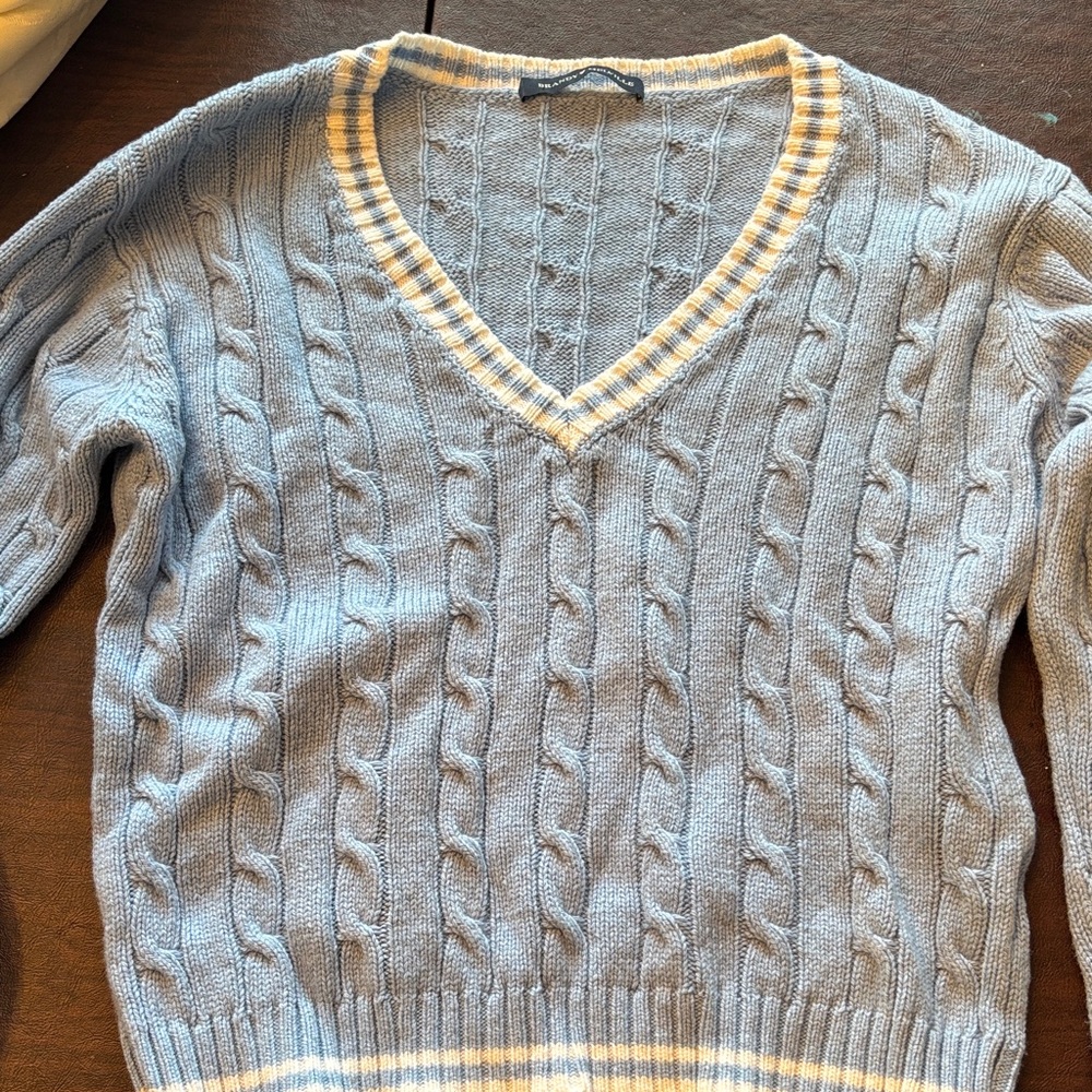 Brandy Melville Blue and White Cable Knit Sweater